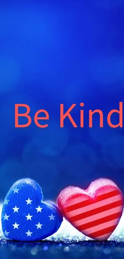 Be Kind message with patriotic heart design.