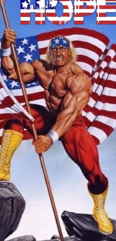 Muscular hero with American flag and 'Hope' text.