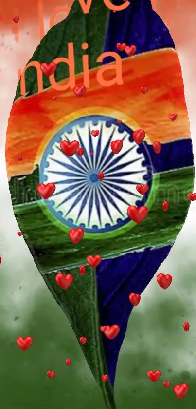 Patriotic Indian flag design with hearts, vibrant tricolor theme.