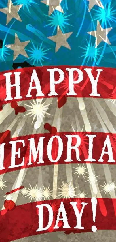 Patriotic Memorial Day wallpaper with stars and stripes in red, white, and blue.