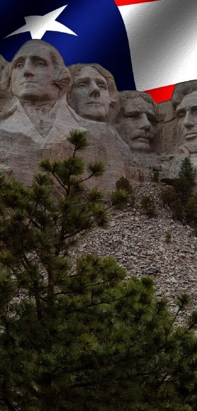 Mount Rushmore under American flag wallpaper