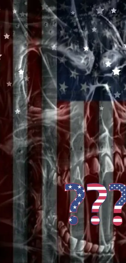 Mystery-themed American flag wallpaper with stars.