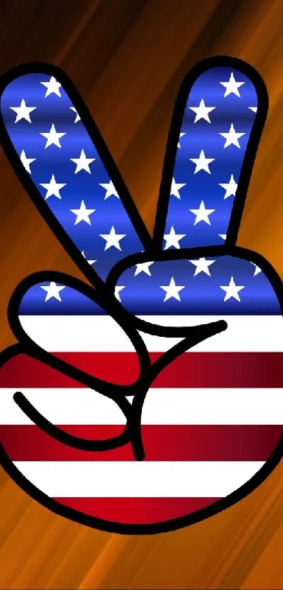 Peace sign with American flag on yellow gradient background.