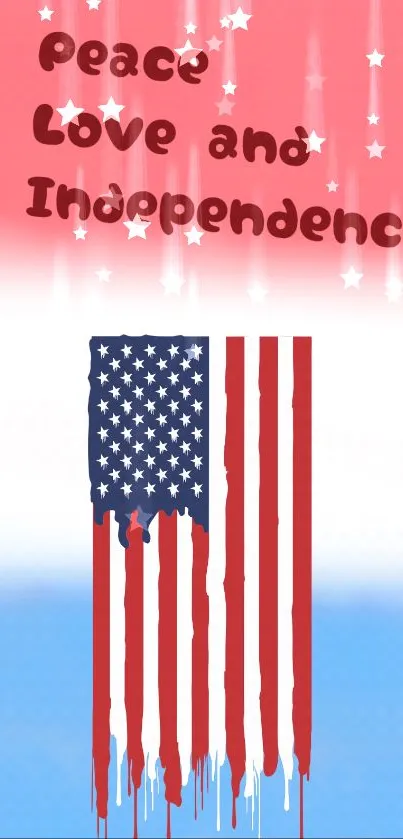 Stylized American flag with peace and independence themes.