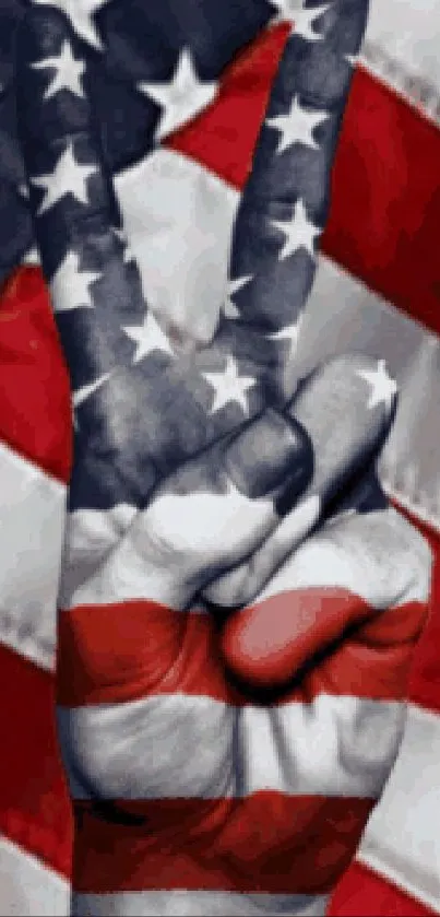 Peace sign with American flag pattern on mobile wallpaper.