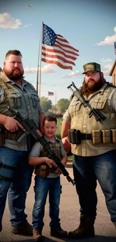 Security team in front of the American flag, showcasing strength and unity.