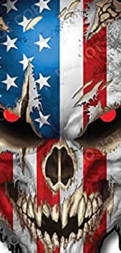 Skull with American flag pattern background.