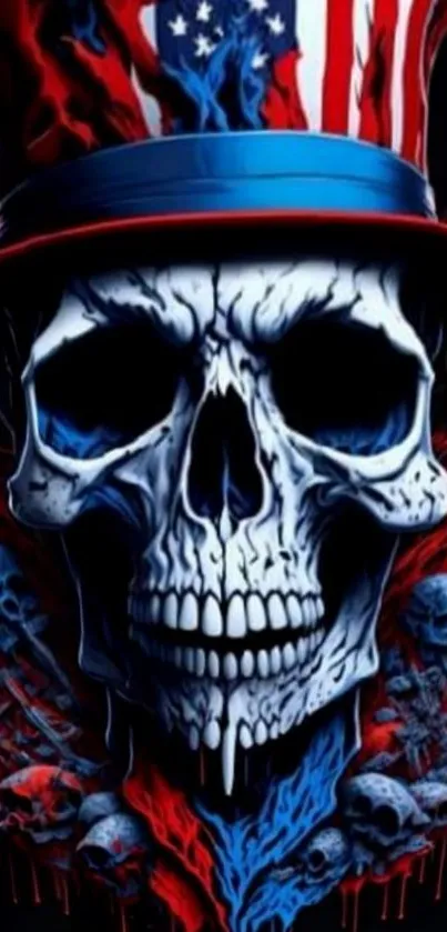 Patriotic skull design with vivid colors and hat.