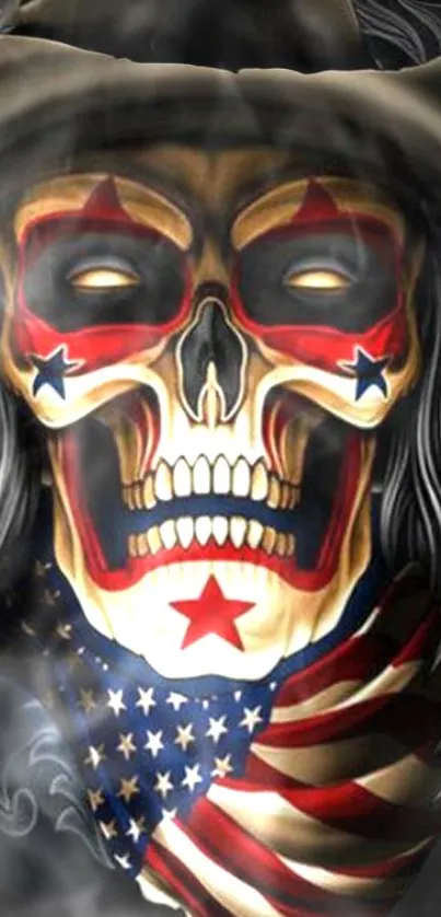 Striking patriotic skull art with bold colors and intricate design.