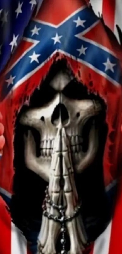 Skull art wallpaper with American flags and red, white, and blue colors.