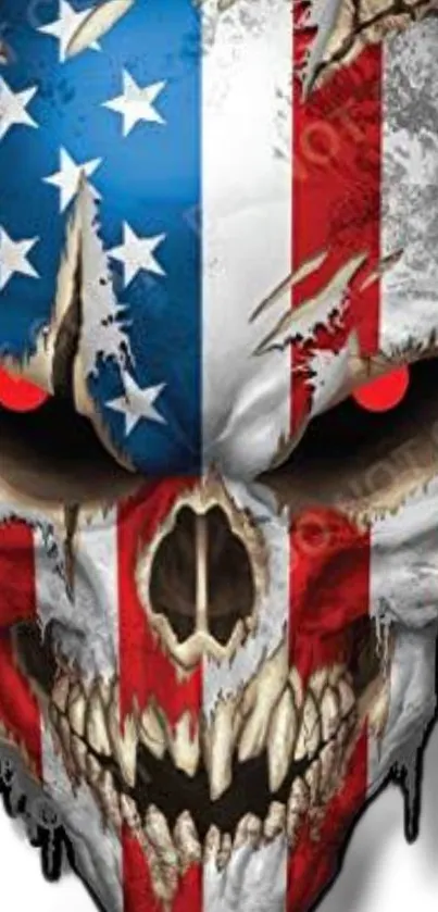 Skull art with American flag colors and intense design.