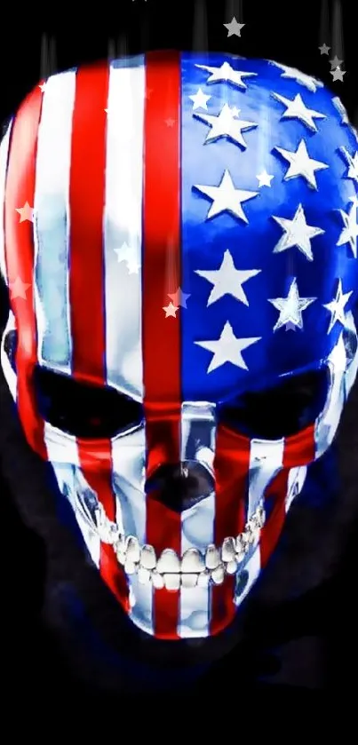 American flag skull on black mobile wallpaper.