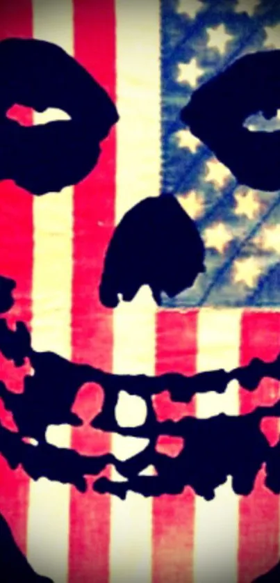 Skull with American flag design on wallpaper.