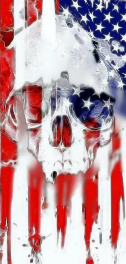 Patriotic skull design over American flag in bold colors.