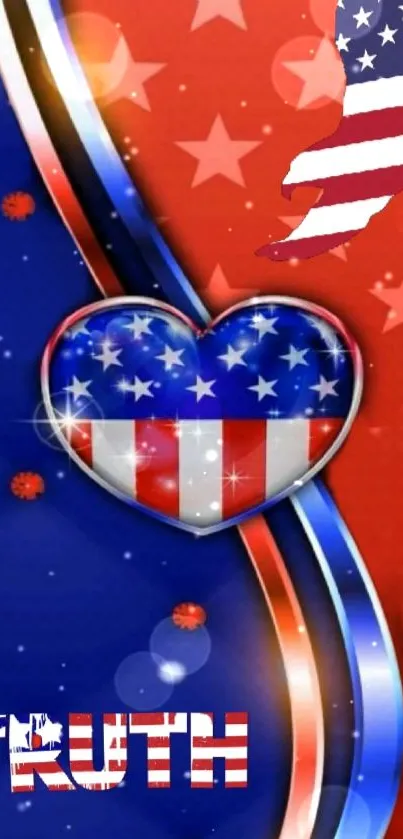 Patriotic wallpaper with stars, stripes, heart, and 'Truth' text.