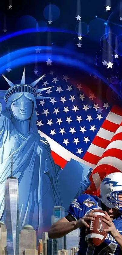 Statue of Liberty with American flag background mobile wallpaper.