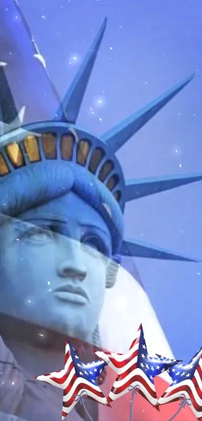 Statue of Liberty with American flags wallpaper.