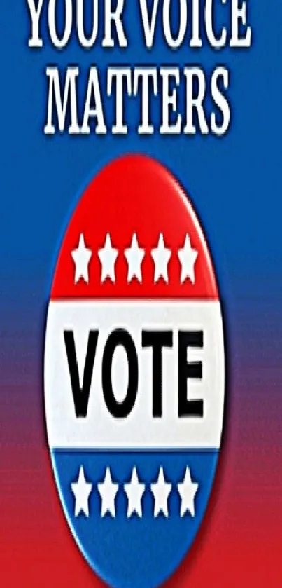 Patriotic 'Your Voice Matters' vote badge wallpaper for mobile phones.