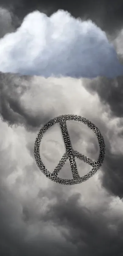 Peace symbol with storm clouds wallpaper design.