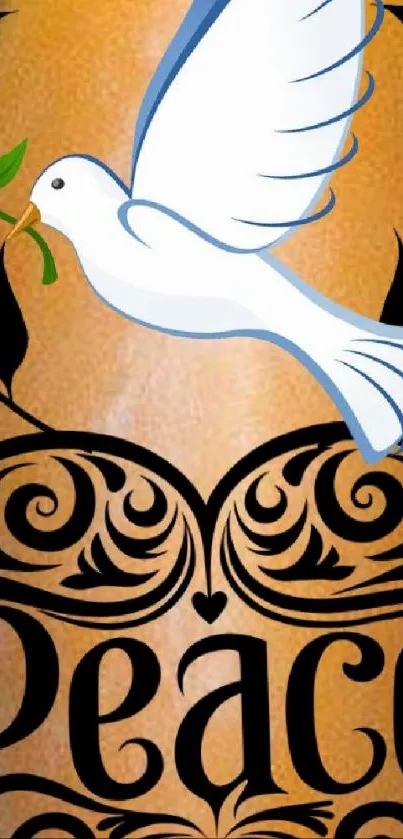 Peace dove on an orange artistic background in mobile wallpaper.