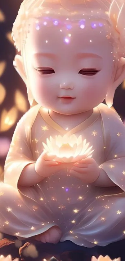 Serene child in glowing lotus aura wallpaper