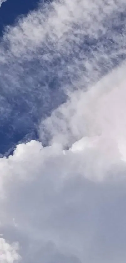 Serene blue sky with soft white clouds.