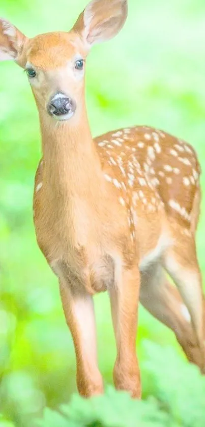 Serene deer standing in a vibrant green forest.