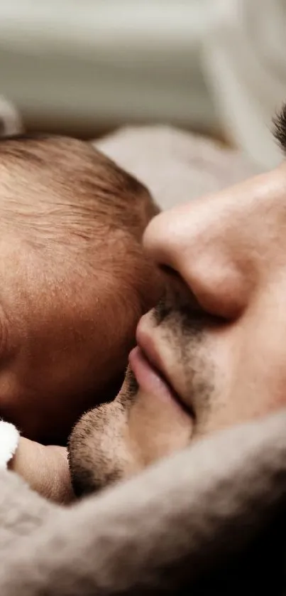 Father and baby sleeping peacefully together.