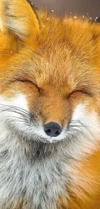 Close-up of a peaceful red fox with its eyes closed, highlighting vibrant fur.