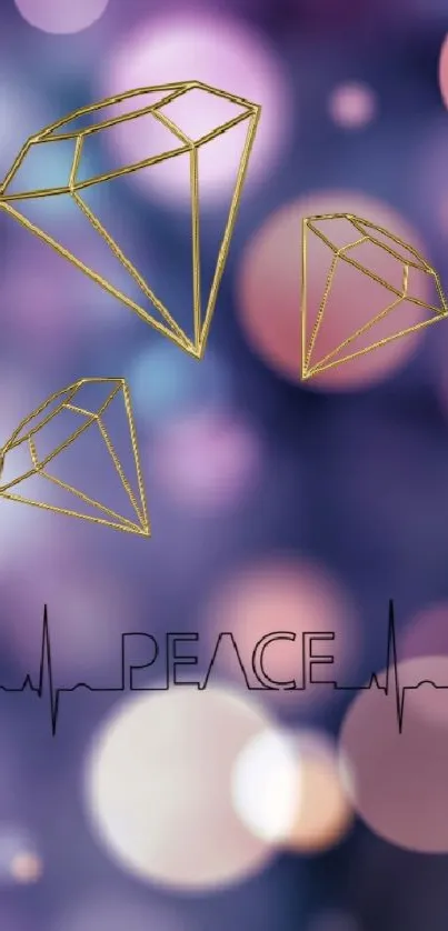 Abstract diamond bokeh wallpaper with glowing circles and peace motif.