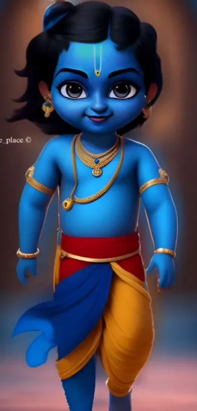 Artistic depiction of Lord Krishna with vibrant colors for mobile wallpaper.