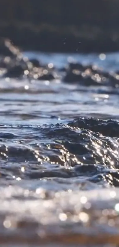 Serene ocean waves reflecting sunlight.