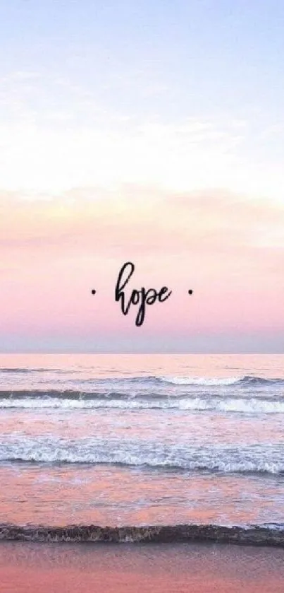 Pastel pink ocean with hope text in the sky.