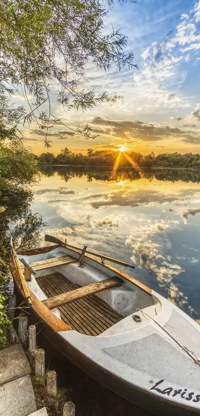 Peaceful river and sunset view with a boat.