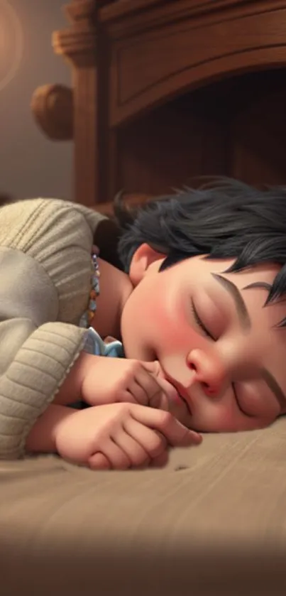 A child peacefully sleeping under warm lighting in a cozy, artistic setting.