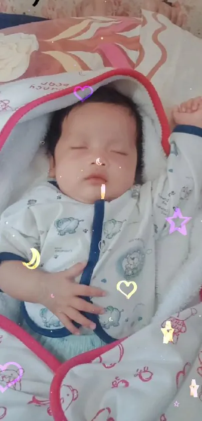 Adorable baby sleeping peacefully in a cozy onesie.