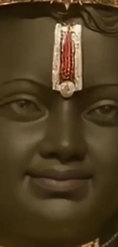 Close-up of a serene, peaceful statue in earthy brown tones.