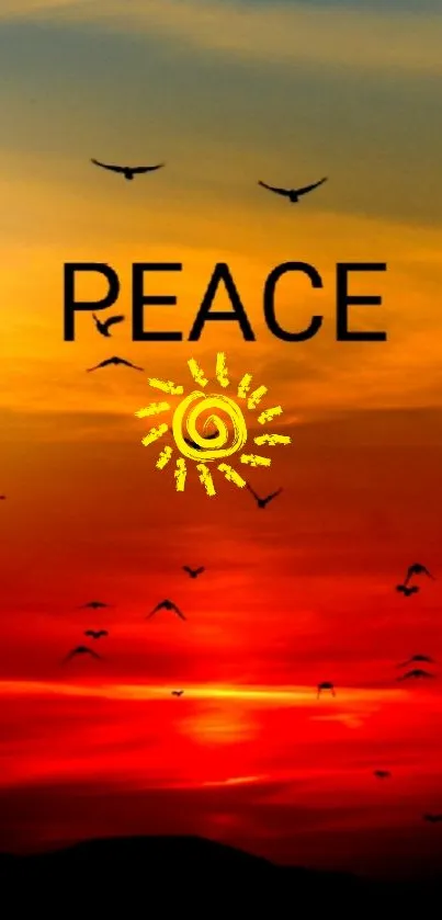 Peaceful sunset wallpaper with birds.