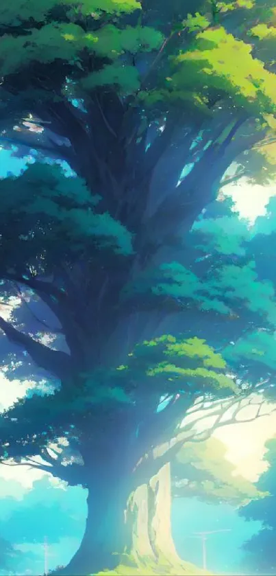 Anime tree bathed in sunlight and shadows.