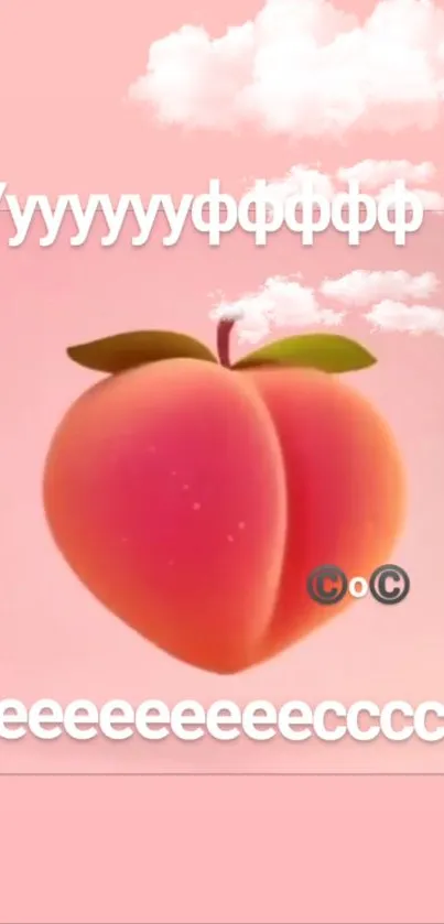 Peach-themed wallpaper with pink clouds and playful text.