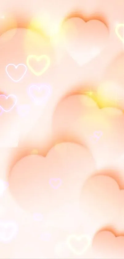 Abstract peach heart glow wallpaper with soft light orbs and warm tones.