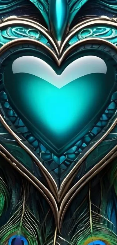 Peacock feather and heart design in teal.