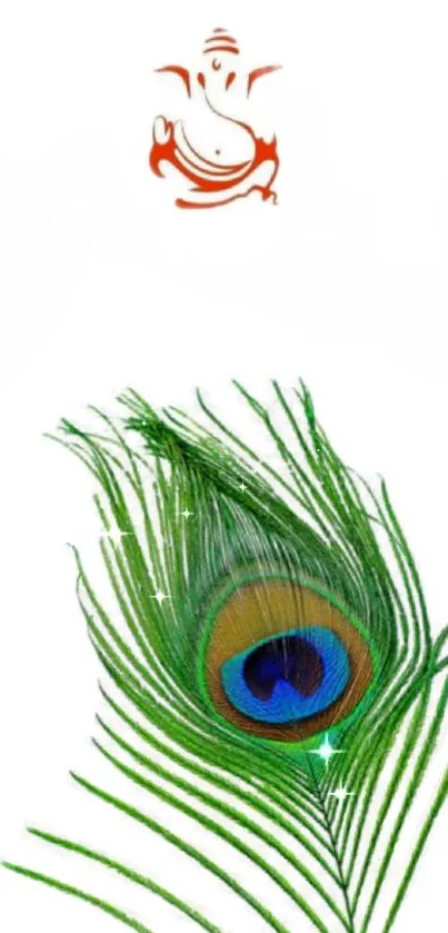 Peacock feather with Ganesh symbol wallpaper.