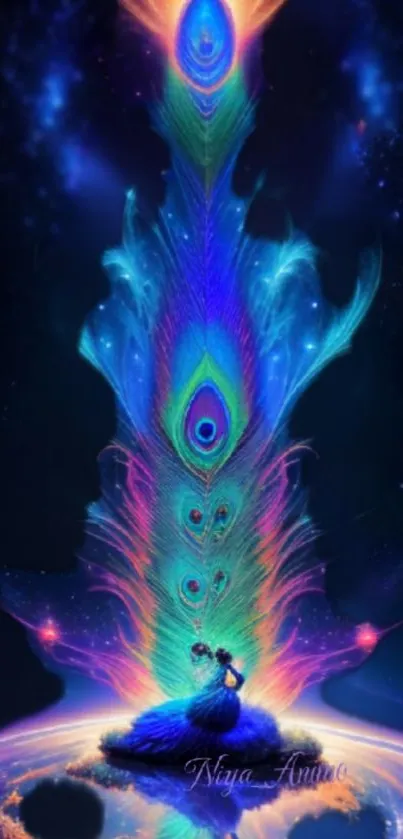 Vivid mobile wallpaper with peacock feather art design.