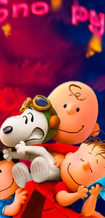 Vibrant wallpaper of Peanuts characters with Snoopy and friends.