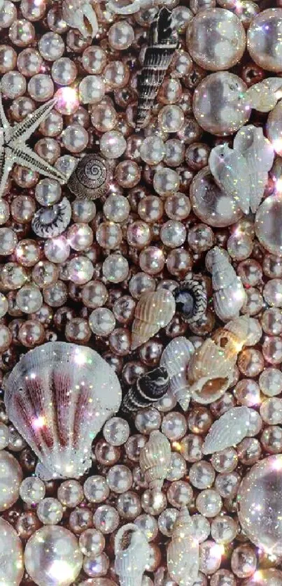 Pearl and seashell mobile wallpaper with shimmering details.