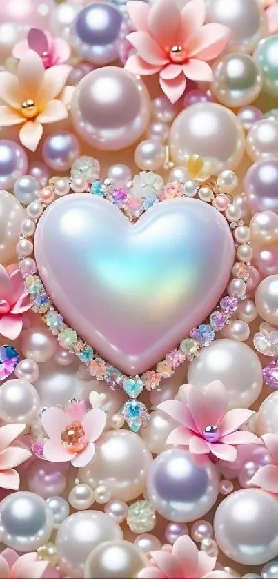 Pastel floral and pearl heart wallpaper with jewels.