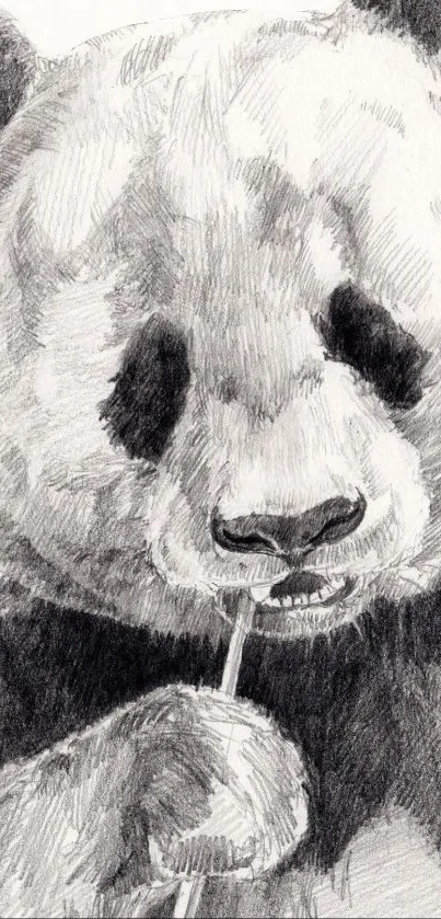 Pencil sketch of a panda eating bamboo, showcasing detailed artistry.