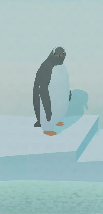 Minimalist wallpaper of penguin on iceberg.