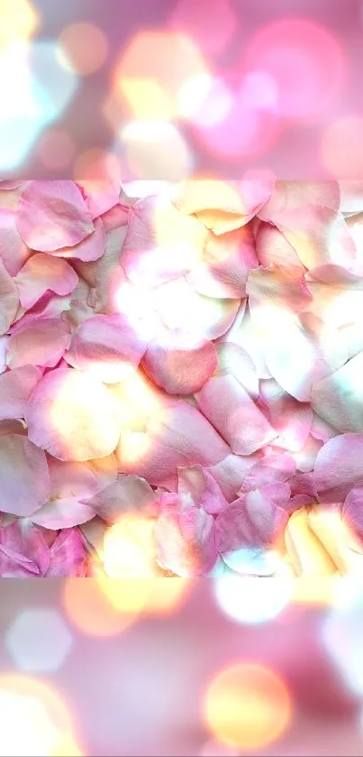 Soft pink and white petal wallpaper with bokeh background.